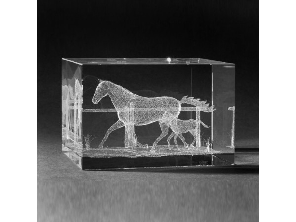 Glasblok Paard met Veulen